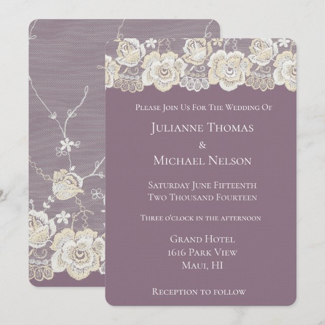 Invitation Orchidée violet blanc dentelle Floral Romantique M (Devant / Derrière)