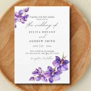 Invitation Orchidée violette en mariage de script blanc