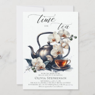 Invitation Orchidées blanches Aquarelle Script Thé nuptiale D