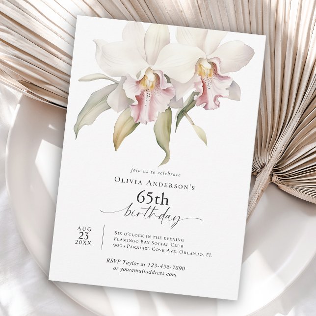 Invitation Orchidées blanches élégantes Floral 65e anniversai (Available as both printed and instant download digital formats.)