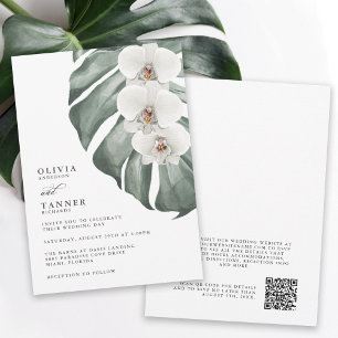 Invitation Orchidées blanches Mariage tropical avec code QR