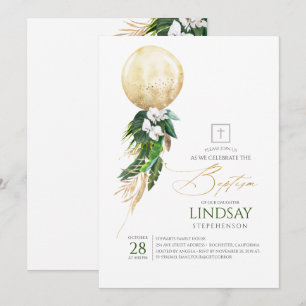 Invitation Orchidées blanches Palm Feuille Baptême de ballon 