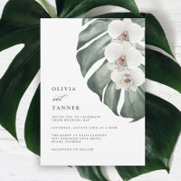 Orchidées blanches sur Monstera Mariage tropical