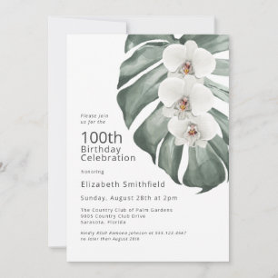 Invitation Orchidées blanches sur Monstera Tropical 100e anni