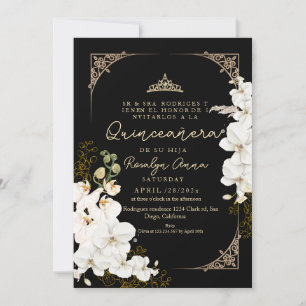 Invitation Orchidées florales noires élégantes Princesse Quin