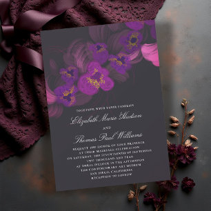 Invitation Orchidées Foncées Humeur Florale Élégante Mariage
