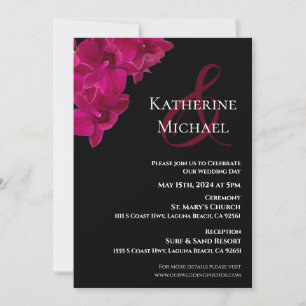Invitation Orchidées Fuchsia sur Mariage noir