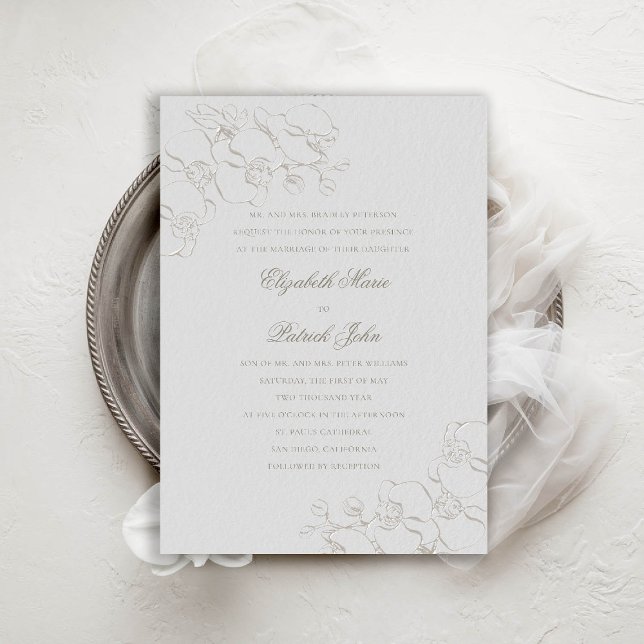 Invitation Orchidées Ivory 2 Formellement Parents traditionne (orchids wedding invitation formal traditional modern classic double frame ivory faux embossed chic)