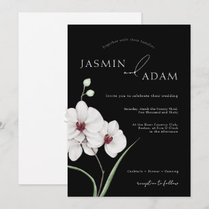 Invitation Orchidées Noires Blanches Modernes Initiales Maria