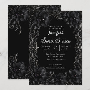 Invitation Orchidées noires gothiques Sweet 16