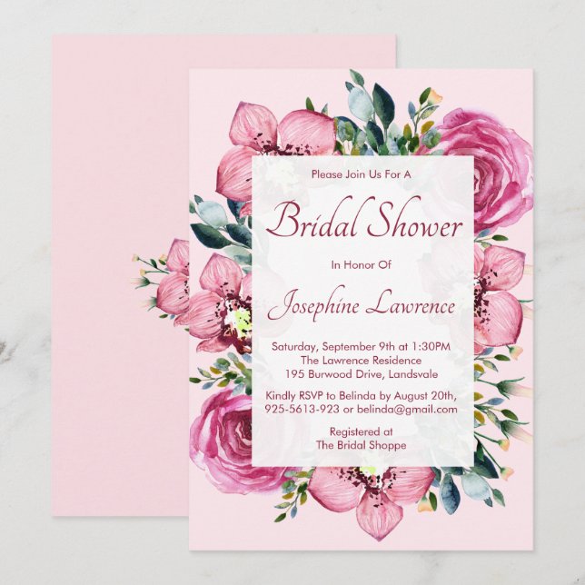 Invitation Orchidées roses et Fête des mariées Rose d'aquarel (Devant / Derrière)