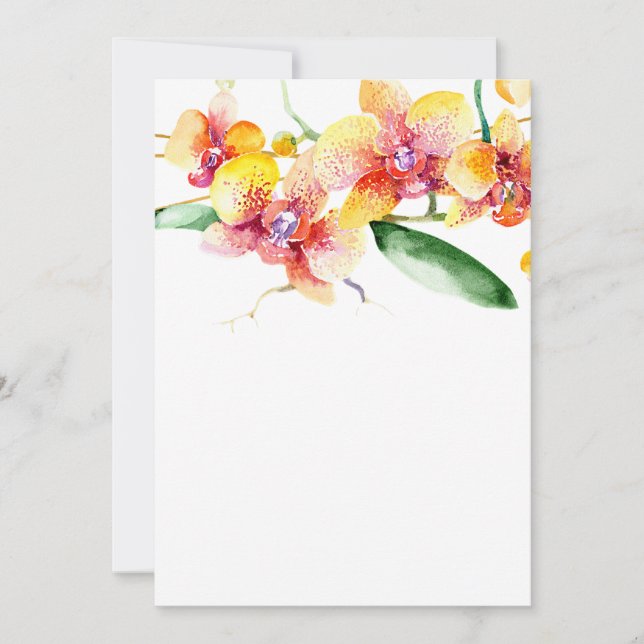 Invitation Orchidées rouge et jaune Mariage blanc (Devant)