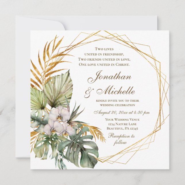 Invitation Orchidées tropicales Palms Floral Mariage chrétien (Devant)