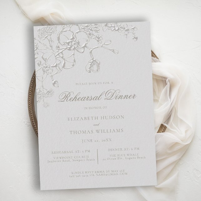 Invitation Orchids Reverie Ivory Formal Rehearsal Dinner (orchid wedding reception card art sketch romantic modern classic formal elegant ivory)