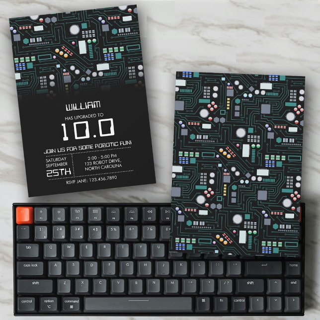 Invitation Ordinateur Circuit Board Enfants Robotique Anniver (Computer Circuit Board Kids Robotic Birthday Party Invitation)
