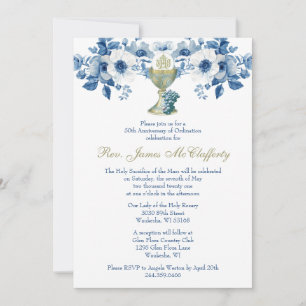 Invitation Ordination du prêtre catholique Anniversaire bleu