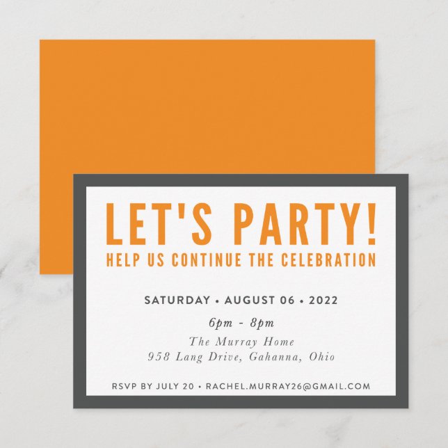 Invitation ORDRE D'IMPRESSION pour Rachel - Infos du Parti de (Devant / Derrière)