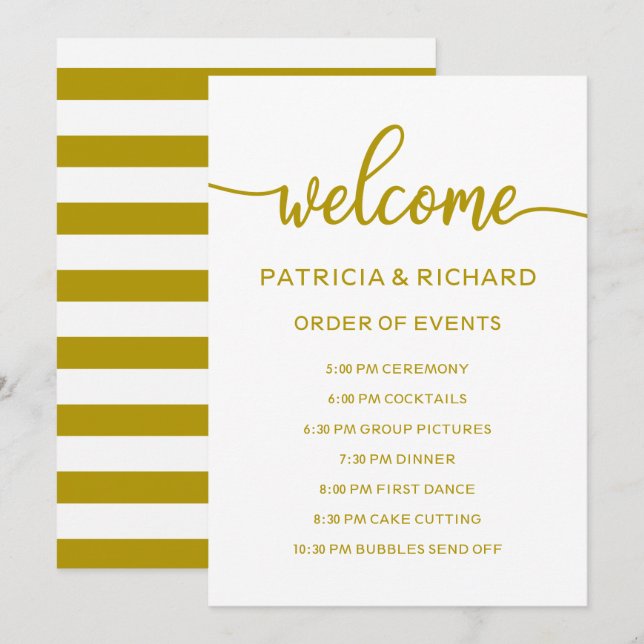 Invitation Ordre mariage des événements Calendrier Gold (Devant / Derrière)