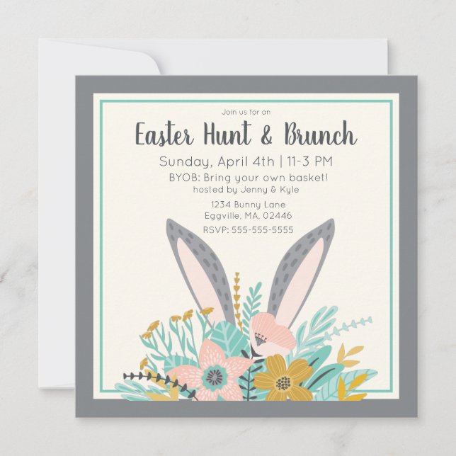 Invitation Oreilles de lapin dans les fleurs de printemps (Devant)