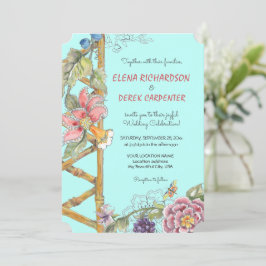 Invitation Oriental Aqua Floral Classic Chinoiserie Mariage