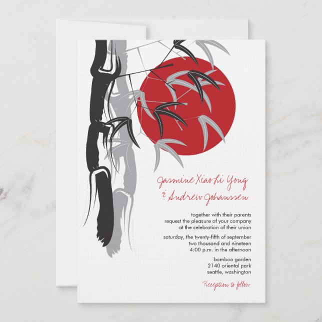 Invitation Oriental Sunrise Zen Bamboo Garden Mariage asiatiq (Devant)