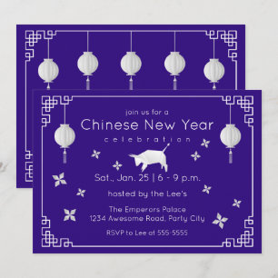 Invitation Origami chinois Ox, violet
