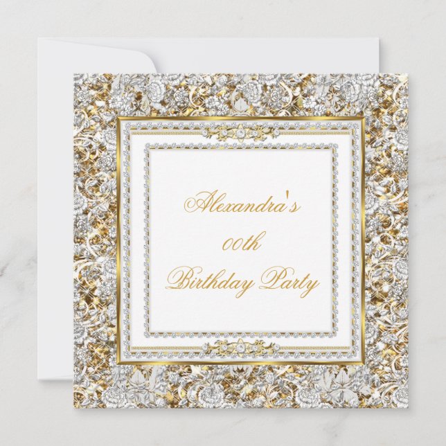 Invitation Ornat Or Blanc Damas Diamond Anniversaire (Devant)
