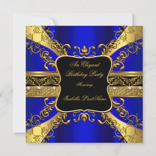 Invitation Ornat Royal Blue Black Gold fête d'anniversaire 3 (Devant)
