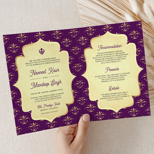 Invitation Ornat Royal Purple Or Anand Karaj Sikh Mariage (Créateur téléchargé)