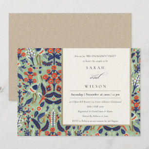 Invitation Ornat Turquoise Classy Floral Peacock Fiançailles