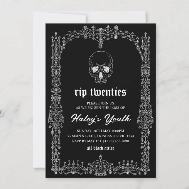 Invitation Ornate Black White RIP Années 20's 30e anniversair (Devant)