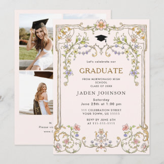 Invitation Ornate Floral Grace Boho 4 Photo Graduation Party