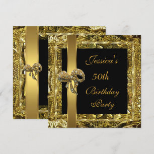 Invitation Ornate Gold Black 50e anniversaire Elégant Invitat