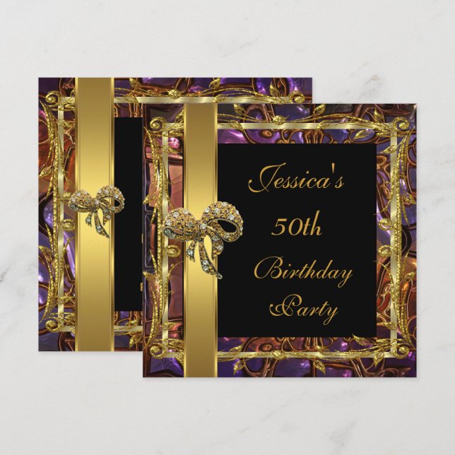 Invitation Ornate Gold Black 50e anniversaire Elégant Invitat (Devant / Derrière)
