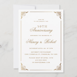 Invitation Ornate Gold Frame Blanc 50e anniversaire Mariage