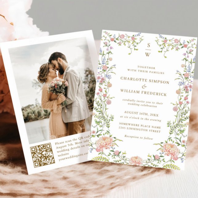 Invitation Ornate Grace Pastel Blush Floral Mariage Photo (Créateur téléchargé)