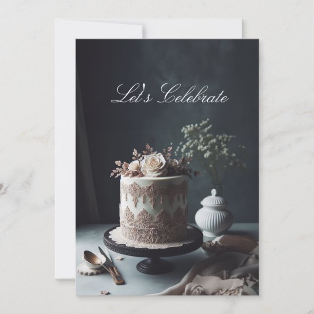 INVITATION ORNATE LACE REGARDEZ LE GÂTEAU ANNIVERSAIRE (Devant)