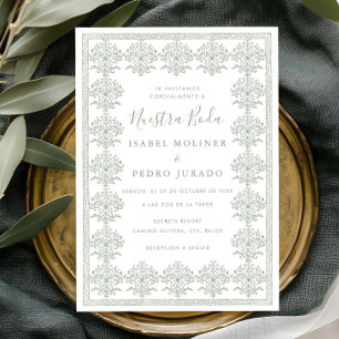 Invitation Orné Romantique Vert Sauge Nuestra Boda Mariage