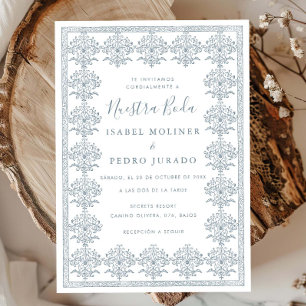 Invitation Orné Romantique Vintage Bleu Nuestra Boda Mariage