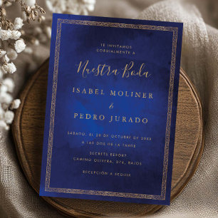 Invitation Ornement Bleu Or Vintage Notre Mariage Mariage I