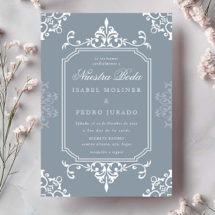 Invitation Ornement Bleu Poussiéreux Vintage Nuestra Boda Mar