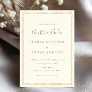 Invitation Ornement Crème Or Vintage Nuestra Boda Mariage