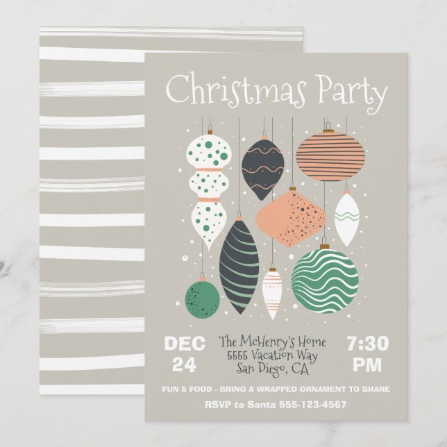 Invitation Ornement de Noël rétro (Devant / Derrière)