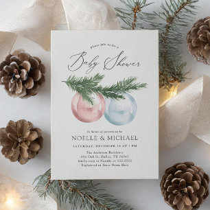 Invitation Ornement d'hiver Baby shower jumeau garçon et fill