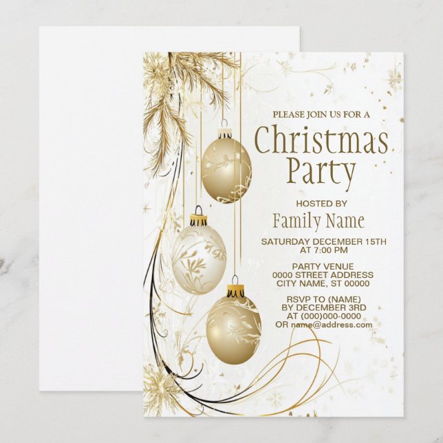 Invitation Ornement d'or Noël Fête de Noël Élégant (Devant / Derrière)