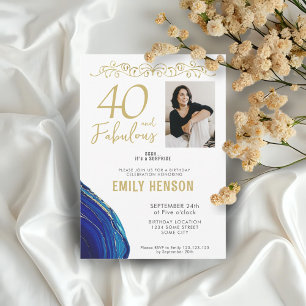 Invitation Ornement doré 40 et Fabuleux Photo 40e anniversair