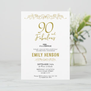 Invitation Ornement doré 90 ans et fabuleux pour 90e annivers
