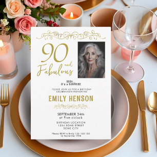 Invitation Ornement Doré 90 et Fabuleux Photo 90e Anniversair