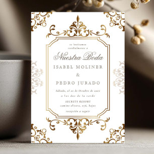 Invitation Ornement Doré Vintage Nuestra Boda Mariage