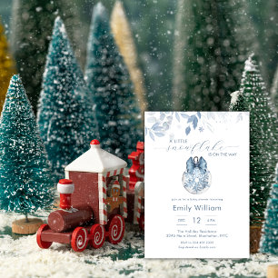 Invitation Ornement Flocon de Neige Bébé Hiver Bleu Baby Show